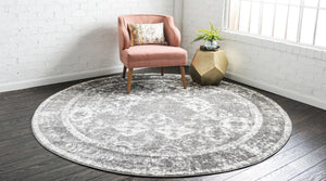 Gray 8' x 8' Rosso Round Area Rug Vintage Distressed Faded Traditional Design Carpet for Unique Home Interior Design for Sale at Rug Engine