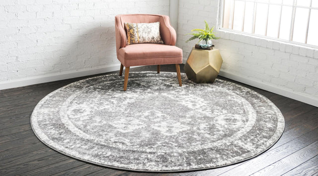Gray 8' x 8' Rosso Round Area Rug Vintage Distressed Faded Traditional Design Carpet for Unique Home Interior Design for Sale at Rug Engine