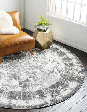 Gray 8' x 8' Rosso Round Area Rug Vintage Distressed Faded Traditional Design Carpet for Unique Home Interior Design for Sale at Rug Engine