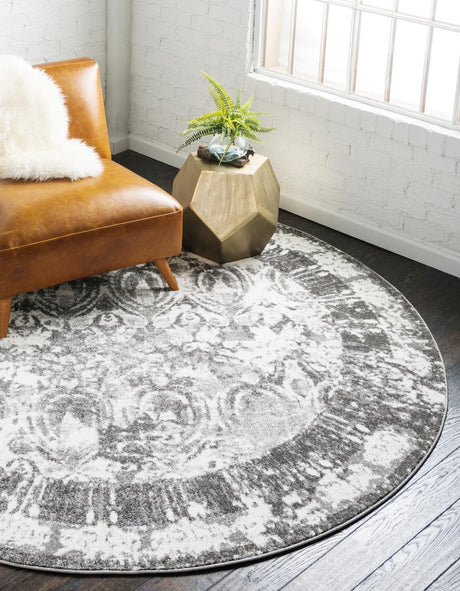 Gray 8' x 8' Rosso Round Area Rug Vintage Distressed Faded Traditional Design Carpet for Unique Home Interior Design for Sale at Rug Engine