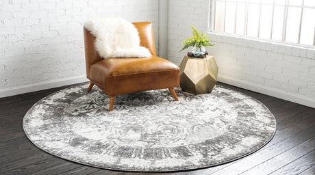 Gray 8' x 8' Rosso Round Area Rug Vintage Distressed Faded Traditional Design Carpet for Unique Home Interior Design for Sale at Rug Engine