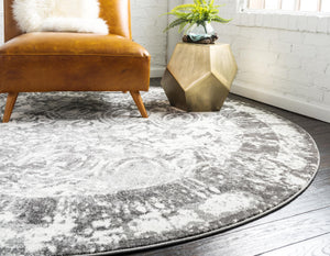 Gray 8' x 8' Rosso Round Area Rug Vintage Distressed Faded Traditional Design Carpet for Unique Home Interior Design for Sale at Rug Engine