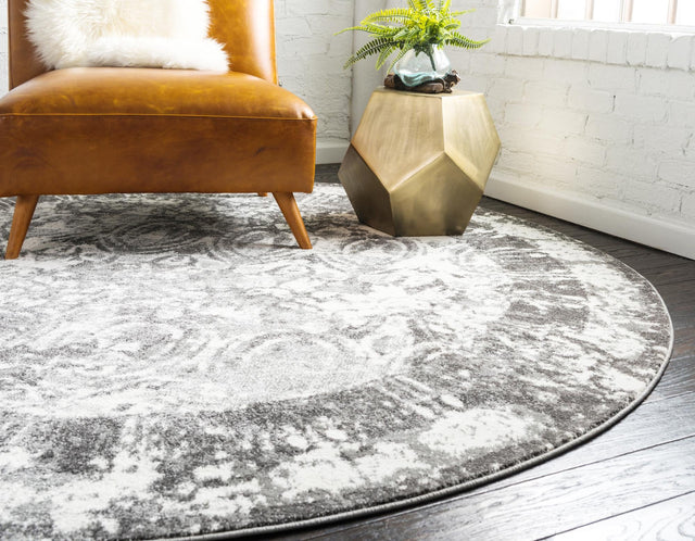 Gray 4' 1 x 4' 1 Rosso Round Area Rug Vintage Distressed Faded Traditional Design Carpet for Unique Home Interior Design for Sale at Rug Engine