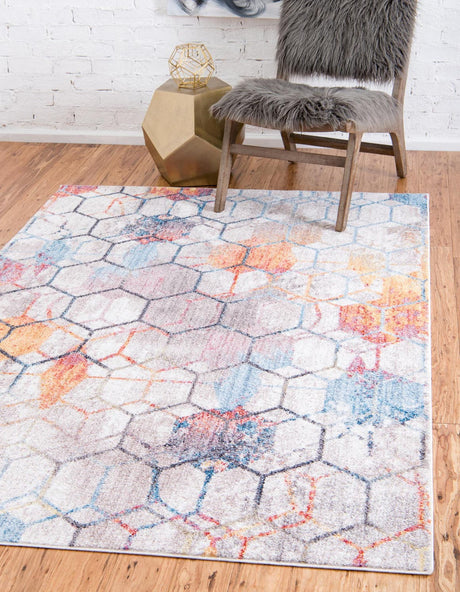 White 4' 1 x 6' 1 Rainbow Rectangle Area Rug Colorful Modern Unique Carpet for Living Rooms, Dining, Bedrooms, Office, Dorms for Sale at Rug Engine