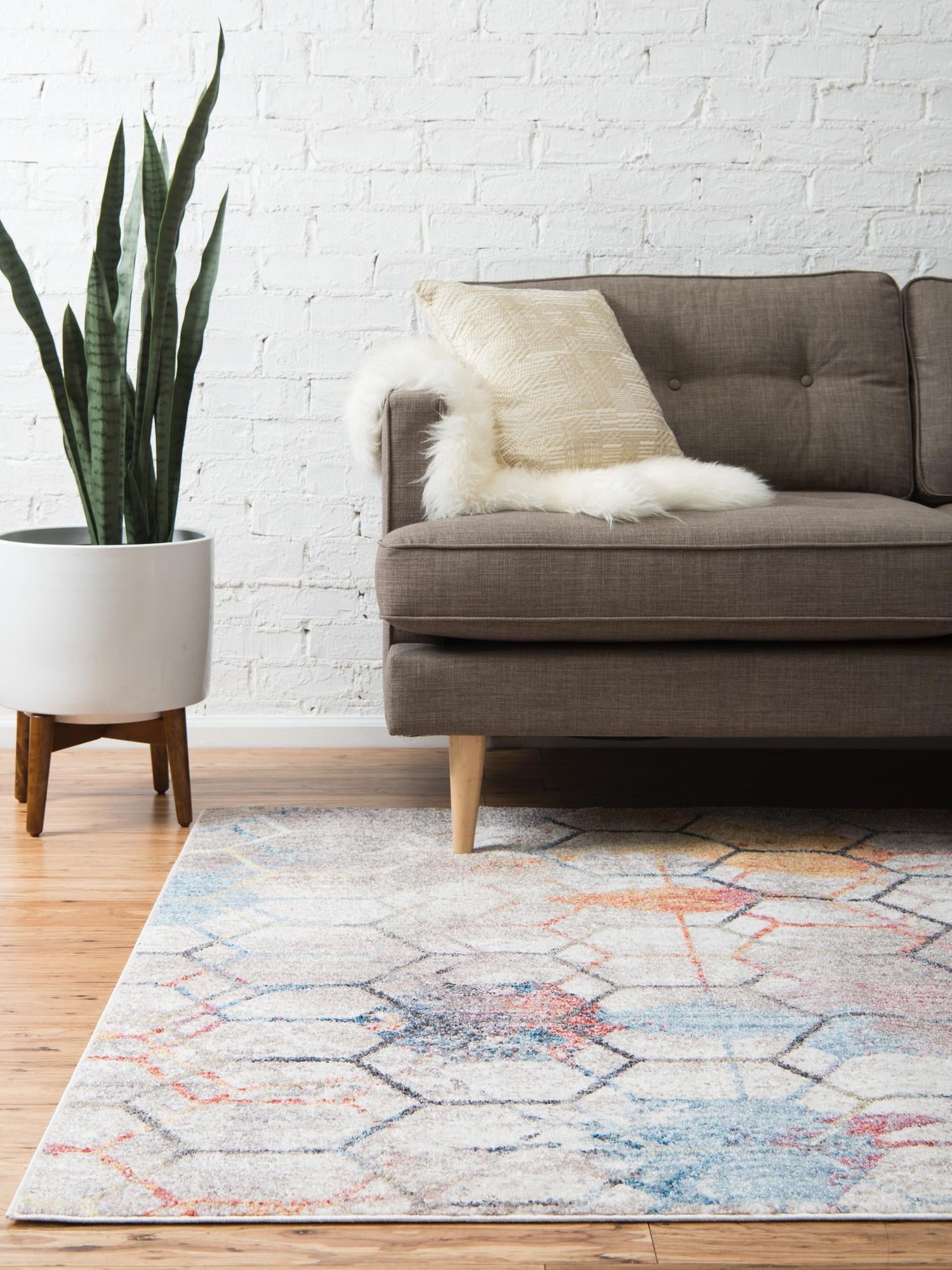 White 4' 1 x 6' 1 Rainbow Rectangle Area Rug Colorful Modern Unique Carpet for Living Rooms, Dining, Bedrooms, Office, Dorms for Sale at Rug Engine