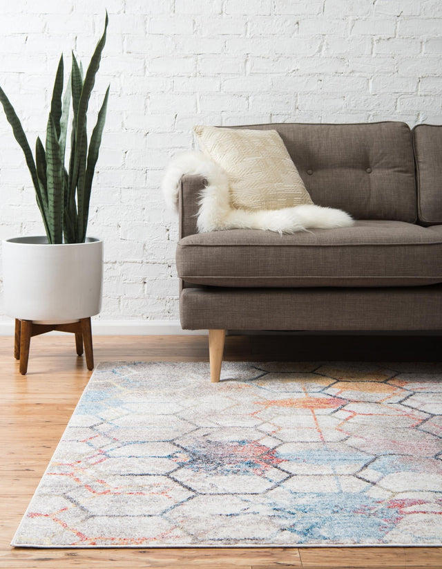 White 4' 1 x 6' 1 Rainbow Rectangle Area Rug Colorful Modern Unique Carpet for Living Rooms, Dining, Bedrooms, Office, Dorms for Sale at Rug Engine