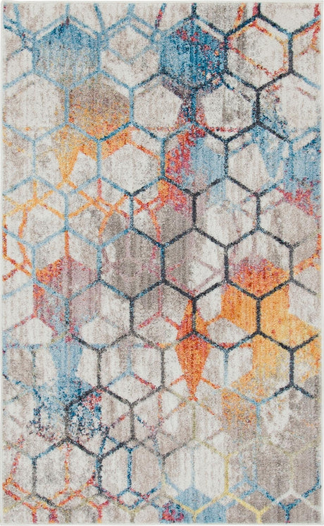 White 3' 3 x 5' 3 Rainbow Rectangle Area Rug Colorful Modern Unique Carpet for Living Rooms, Dining, Bedrooms, Office, Dorms for Sale at Rug Engine