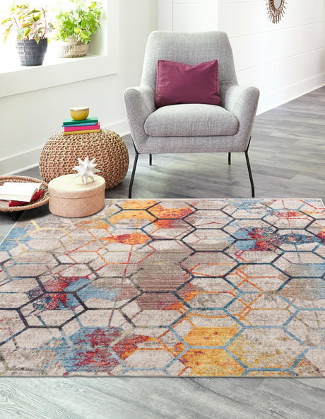 White 8' x 8' Rainbow Square Area Rug Colorful Modern Unique Carpet for Living Rooms, Dining, Bedrooms, Office, Dorms for Sale at Rug Engine
