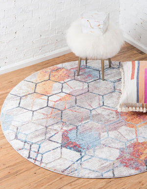 White 5' 3 x 5' 3 Rainbow Round Area Rug Colorful Modern Unique Carpet for Living Rooms, Dining, Bedrooms, Office, Dorms for Sale at Rug Engine