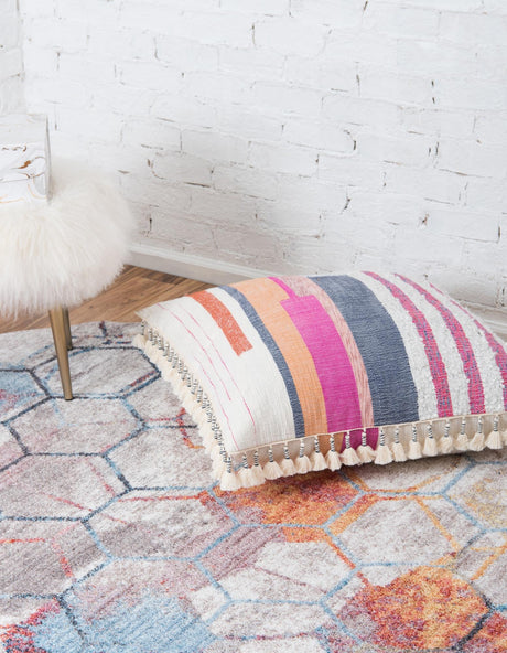 White 3' 3 x 3' 3 Rainbow Round Area Rug Colorful Modern Unique Carpet for Living Rooms, Dining, Bedrooms, Office, Dorms for Sale at Rug Engine