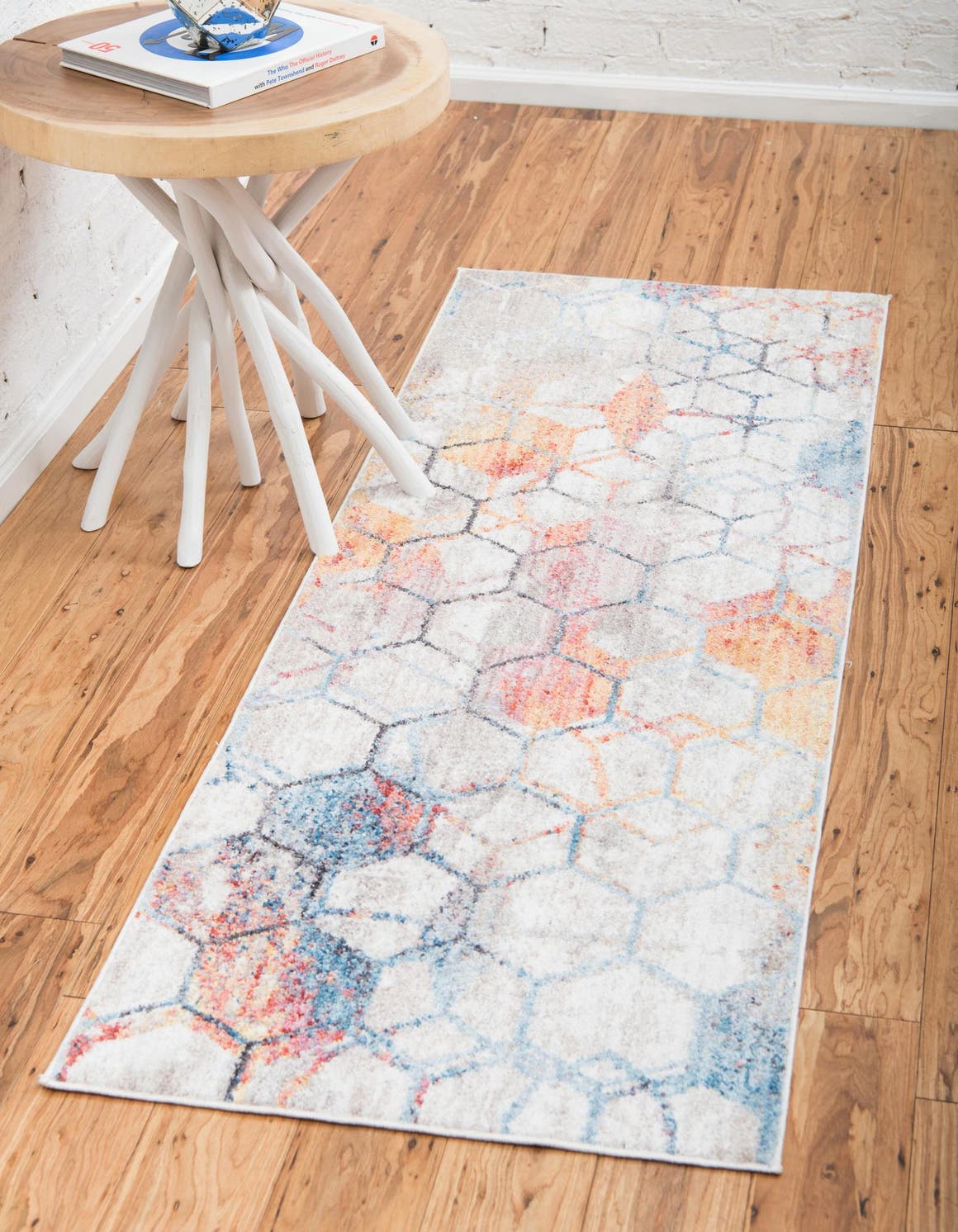 White 2' 7 x 13' 1 Rainbow Runner Area Rug Colorful Modern Unique Carpet for Living Rooms, Dining, Bedrooms, Office, Dorms for Sale at Rug Engine