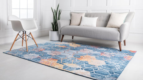 Blue 7' 1 x 10' Rainbow Rectangle Area Rug Colorful Modern Unique Carpet for Living Rooms, Dining, Bedrooms, Office, Dorms for Sale at Rug Engine