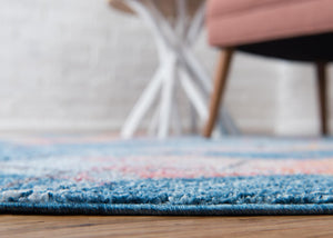 Blue 3' 3 x 3' 3 Rainbow Round Area Rug Colorful Modern Unique Carpet for Living Rooms, Dining, Bedrooms, Office, Dorms for Sale at Rug Engine
