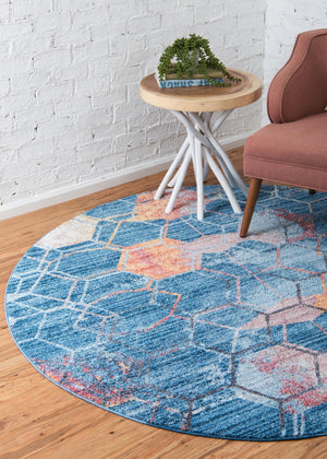 Blue 3' 3 x 3' 3 Rainbow Round Area Rug Colorful Modern Unique Carpet for Living Rooms, Dining, Bedrooms, Office, Dorms for Sale at Rug Engine