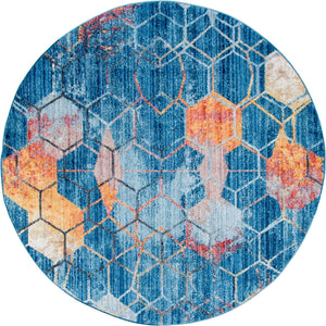 Blue 6' 1 x 6' 1 Rainbow Round Area Rug Colorful Modern Unique Carpet for Living Rooms, Dining, Bedrooms, Office, Dorms for Sale at Rug Engine
