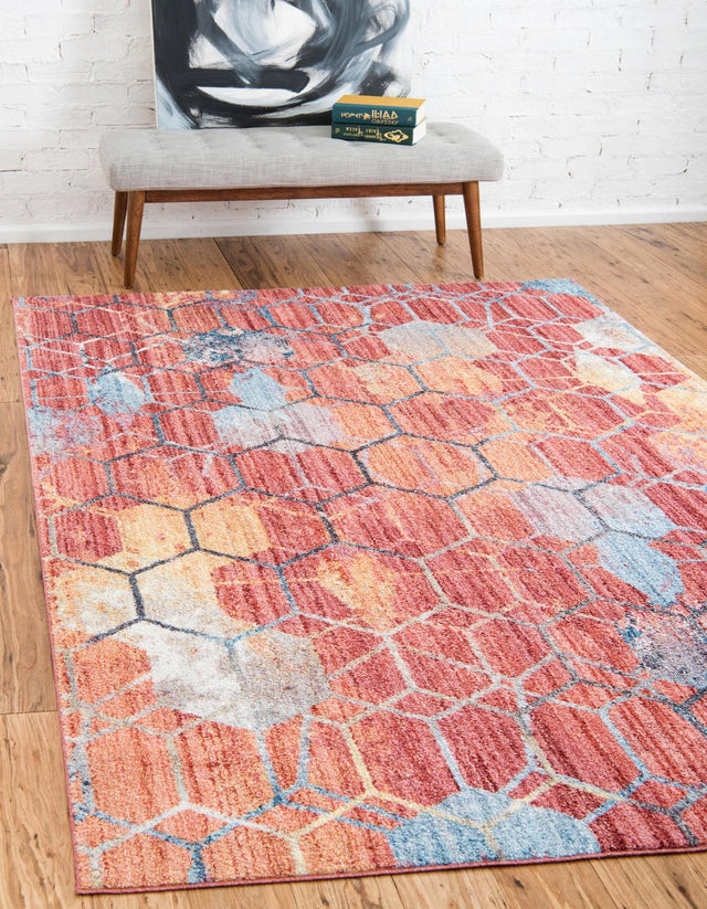 Red 3' 3 x 5' 3 Rainbow Rectangle Area Rug Colorful Modern Unique Carpet for Living Rooms, Dining, Bedrooms, Office, Dorms for Sale at Rug Engine