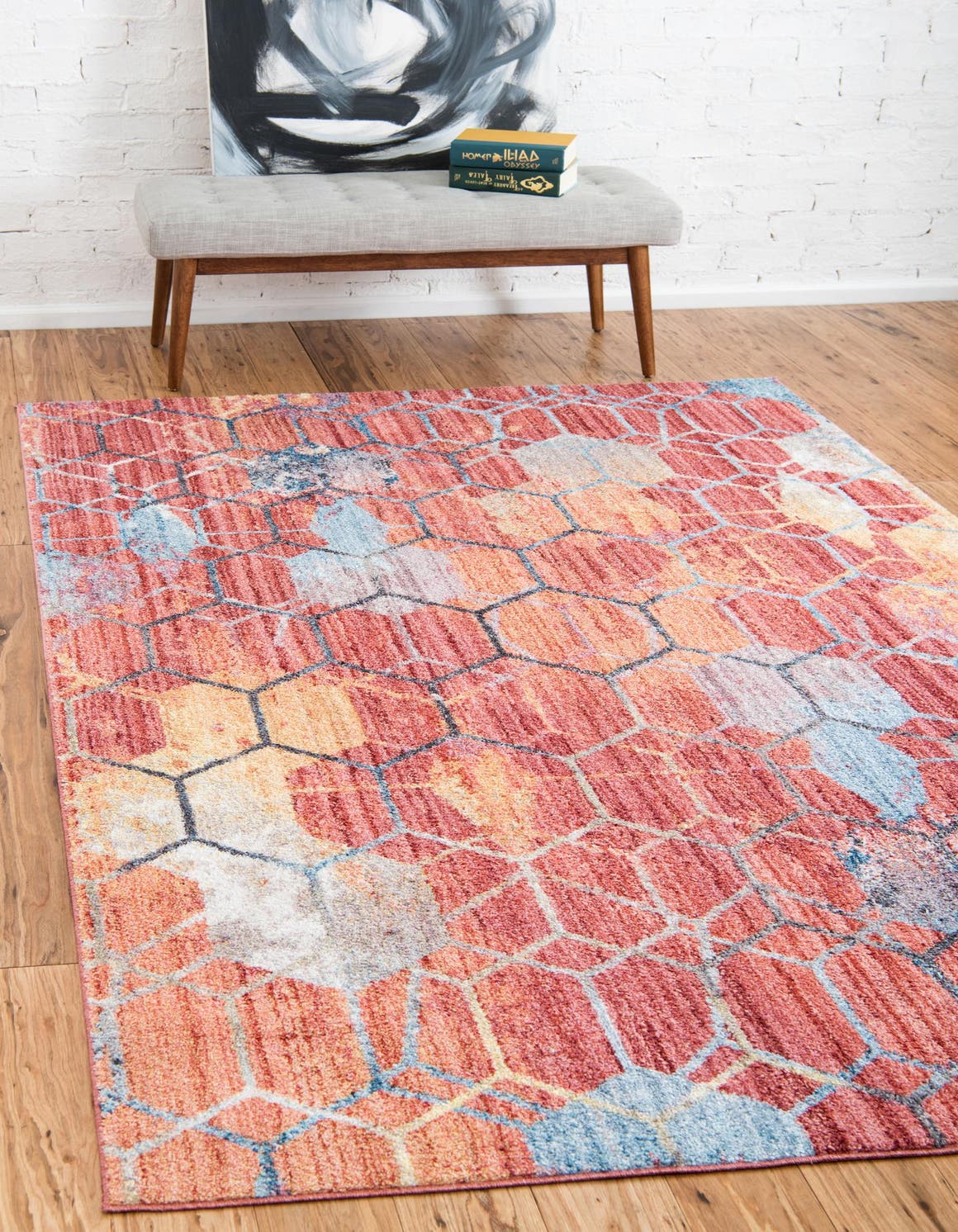 Red 10' x 13' 1 Rainbow Rectangle Area Rug Colorful Modern Unique Carpet for Living Rooms, Dining, Bedrooms, Office, Dorms for Sale at Rug Engine