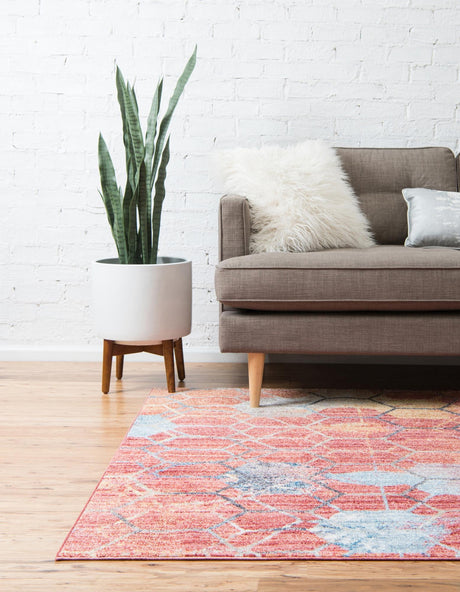 Red 8' x 11' Rainbow Rectangle Area Rug Colorful Modern Unique Carpet for Living Rooms, Dining, Bedrooms, Office, Dorms for Sale at Rug Engine