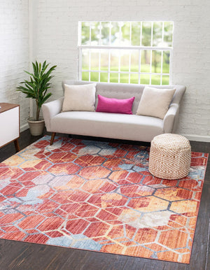 Red 8' x 8' Rainbow Square Area Rug Colorful Modern Unique Carpet for Living Rooms, Dining, Bedrooms, Office, Dorms for Sale at Rug Engine