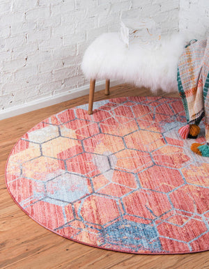 Red 6' 1 x 6' 1 Rainbow Round Area Rug Colorful Modern Unique Carpet for Living Rooms, Dining, Bedrooms, Office, Dorms for Sale at Rug Engine