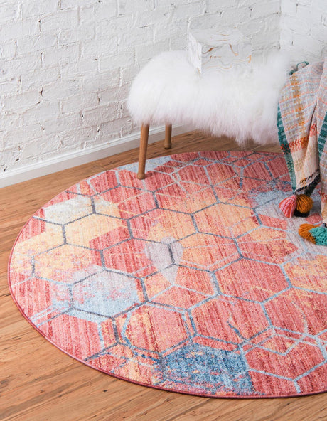 Red 6' 1 x 6' 1 Rainbow Round Area Rug Colorful Modern Unique Carpet for Living Rooms, Dining, Bedrooms, Office, Dorms for Sale at Rug Engine
