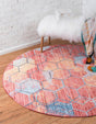 Red 6' 1 x 6' 1 Rainbow Round Area Rug Colorful Modern Unique Carpet for Living Rooms, Dining, Bedrooms, Office, Dorms for Sale at Rug Engine