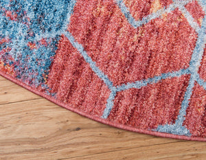 Red 6' 1 x 6' 1 Rainbow Round Area Rug Colorful Modern Unique Carpet for Living Rooms, Dining, Bedrooms, Office, Dorms for Sale at Rug Engine