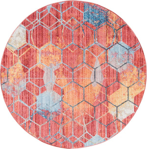 Red 6' 1 x 6' 1 Rainbow Round Area Rug Colorful Modern Unique Carpet for Living Rooms, Dining, Bedrooms, Office, Dorms for Sale at Rug Engine