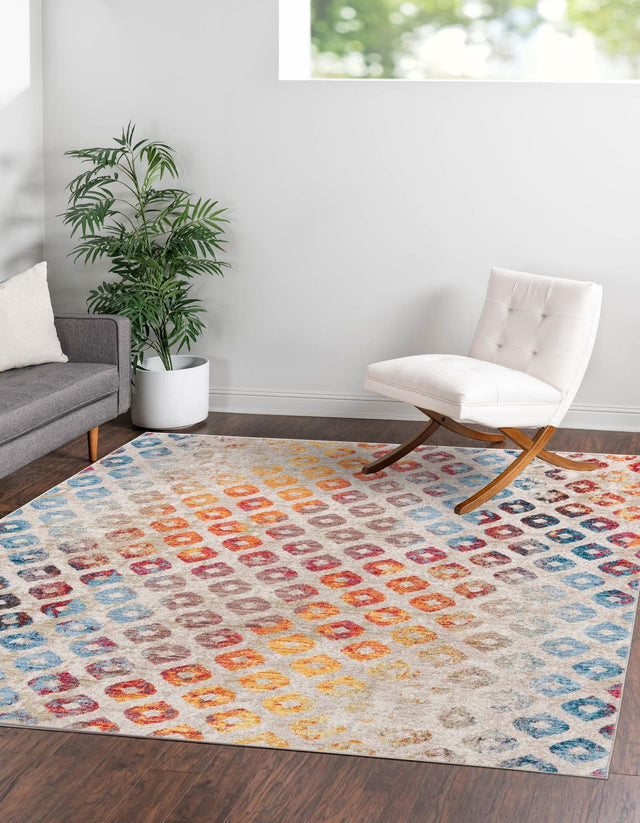 Multicolor 8' x 8' Rainbow Square Area Rug Colorful Modern Unique Carpet for Living Rooms, Dining, Bedrooms, Office, Dorms for Sale at Rug Engine