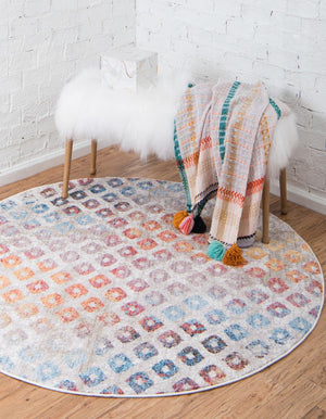 Multicolor 3' 3 x 3' 3 Rainbow Round Area Rug Colorful Modern Unique Carpet for Living Rooms, Dining, Bedrooms, Office, Dorms for Sale at Rug Engine