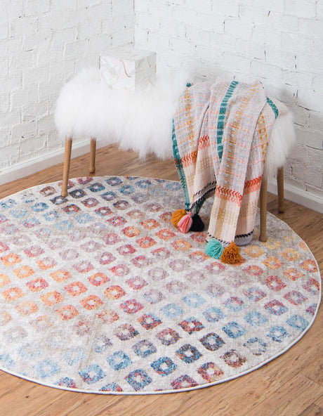 Multicolor 3' 3 x 3' 3 Rainbow Round Area Rug Colorful Modern Unique Carpet for Living Rooms, Dining, Bedrooms, Office, Dorms for Sale at Rug Engine