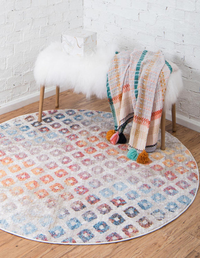 Multicolor 3' 3 x 3' 3 Rainbow Round Area Rug Colorful Modern Unique Carpet for Living Rooms, Dining, Bedrooms, Office, Dorms for Sale at Rug Engine