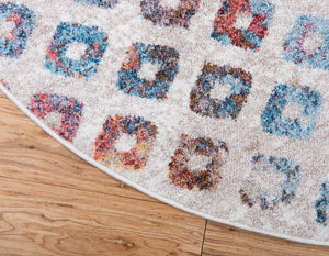 Multicolor 3' 3 x 3' 3 Rainbow Round Area Rug Colorful Modern Unique Carpet for Living Rooms, Dining, Bedrooms, Office, Dorms for Sale at Rug Engine