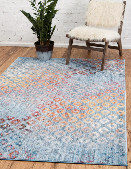 Blue 7' 1 x 10' Rainbow Rectangle Area Rug Colorful Modern Unique Carpet for Living Rooms, Dining, Bedrooms, Office, Dorms for Sale at Rug Engine