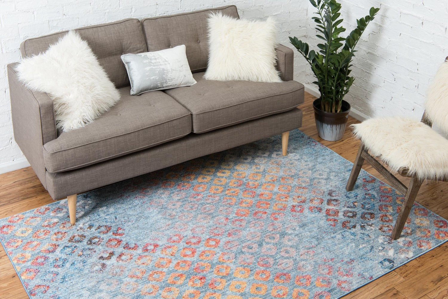 Blue 7' 1 x 10' Rainbow Rectangle Area Rug Colorful Modern Unique Carpet for Living Rooms, Dining, Bedrooms, Office, Dorms for Sale at Rug Engine