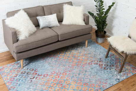 Blue 7' 1 x 10' Rainbow Rectangle Area Rug Colorful Modern Unique Carpet for Living Rooms, Dining, Bedrooms, Office, Dorms for Sale at Rug Engine