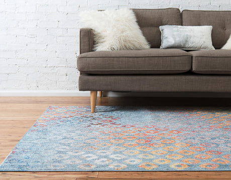 Blue 7' 1 x 10' Rainbow Rectangle Area Rug Colorful Modern Unique Carpet for Living Rooms, Dining, Bedrooms, Office, Dorms for Sale at Rug Engine