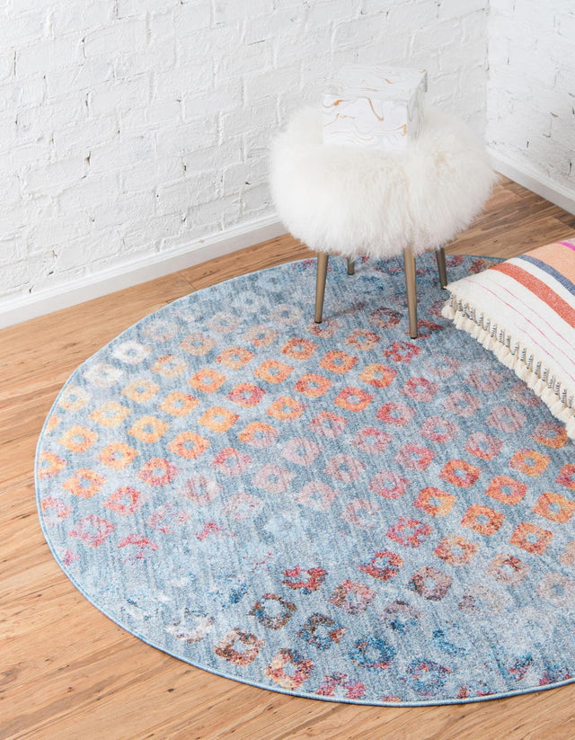 Blue 3' 3 x 3' 3 Rainbow Round Area Rug Colorful Modern Unique Carpet for Living Rooms, Dining, Bedrooms, Office, Dorms for Sale at Rug Engine