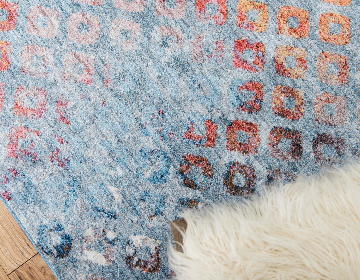 Blue 3' 3 x 3' 3 Rainbow Round Area Rug Colorful Modern Unique Carpet for Living Rooms, Dining, Bedrooms, Office, Dorms for Sale at Rug Engine