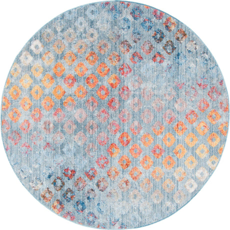 Blue 6' 1 x 6' 1 Rainbow Round Area Rug Colorful Modern Unique Carpet for Living Rooms, Dining, Bedrooms, Office, Dorms for Sale at Rug Engine