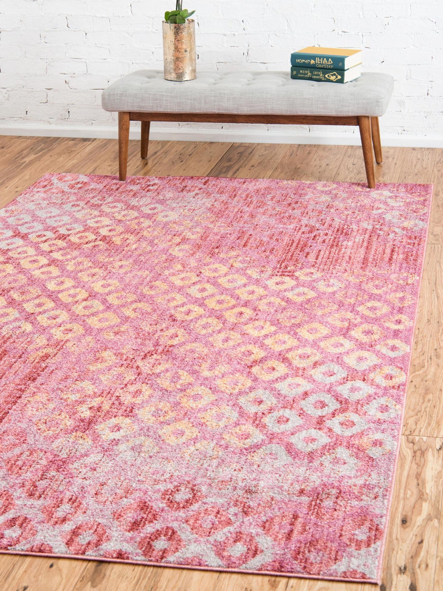 Pink 3' 3 x 5' 3 Rainbow Rectangle Area Rug Colorful Modern Unique Carpet for Living Rooms, Dining, Bedrooms, Office, Dorms for Sale at Rug Engine