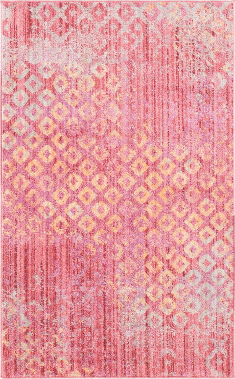 Pink 3' 3 x 5' 3 Rainbow Rectangle Area Rug Colorful Modern Unique Carpet for Living Rooms, Dining, Bedrooms, Office, Dorms for Sale at Rug Engine