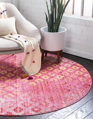 Pink 3' 3 x 3' 3 Rainbow Round Area Rug Colorful Modern Unique Carpet for Living Rooms, Dining, Bedrooms, Office, Dorms for Sale at Rug Engine