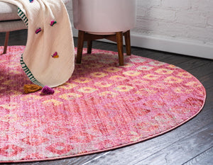 Pink 6' 1 x 6' 1 Rainbow Round Area Rug Colorful Modern Unique Carpet for Living Rooms, Dining, Bedrooms, Office, Dorms for Sale at Rug Engine