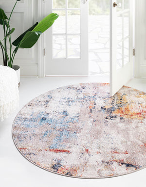 Multicolor 3' 3 x 3' 3 Rainbow Round Area Rug Colorful Modern Unique Carpet for Living Rooms, Dining, Bedrooms, Office, Dorms for Sale at Rug Engine