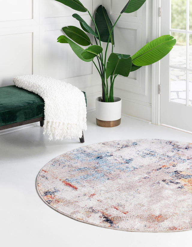 Multicolor 7' 11 x 7' 11 Rainbow Round Area Rug Colorful Modern Unique Carpet for Living Rooms, Dining, Bedrooms, Office, Dorms for Sale at Rug Engine
