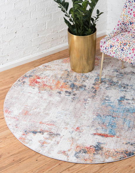 Multicolor 3' 3 x 3' 3 Rainbow Round Area Rug Colorful Modern Unique Carpet for Living Rooms, Dining, Bedrooms, Office, Dorms for Sale at Rug Engine