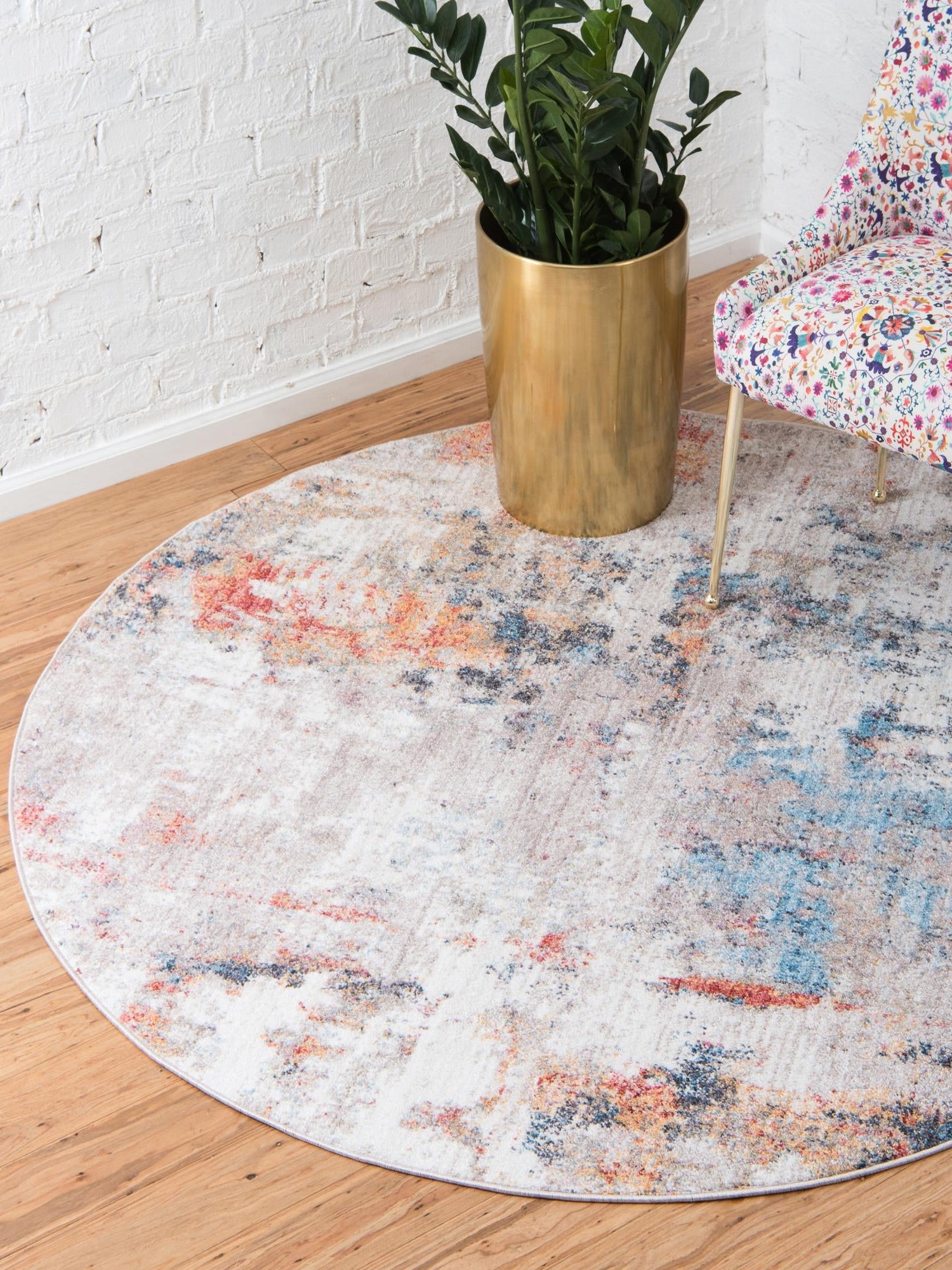 Multicolor 7' 11 x 7' 11 Rainbow Round Area Rug Colorful Modern Unique Carpet for Living Rooms, Dining, Bedrooms, Office, Dorms for Sale at Rug Engine