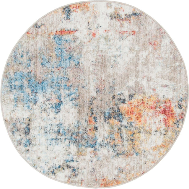 Multicolor 3' 3 x 3' 3 Rainbow Round Area Rug Colorful Modern Unique Carpet for Living Rooms, Dining, Bedrooms, Office, Dorms for Sale at Rug Engine