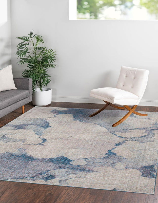 Blue Gray 8' x 8' Rainbow Square Area Rug Colorful Modern Unique Carpet for Living Rooms, Dining, Bedrooms, Office, Dorms for Sale at Rug Engine